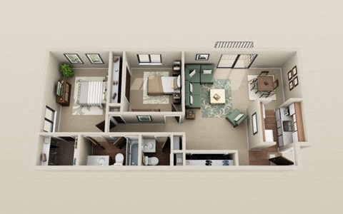 Floor plan for 2 beds, 1.5 baths, 1050 sqft